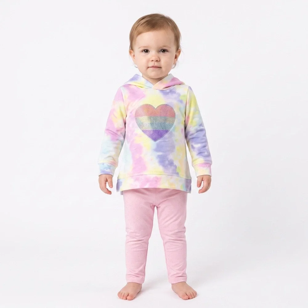 Btween Baby Girls Fleece Heart Hoodie & Leggings Outfit Set 24 Months Tie Dye